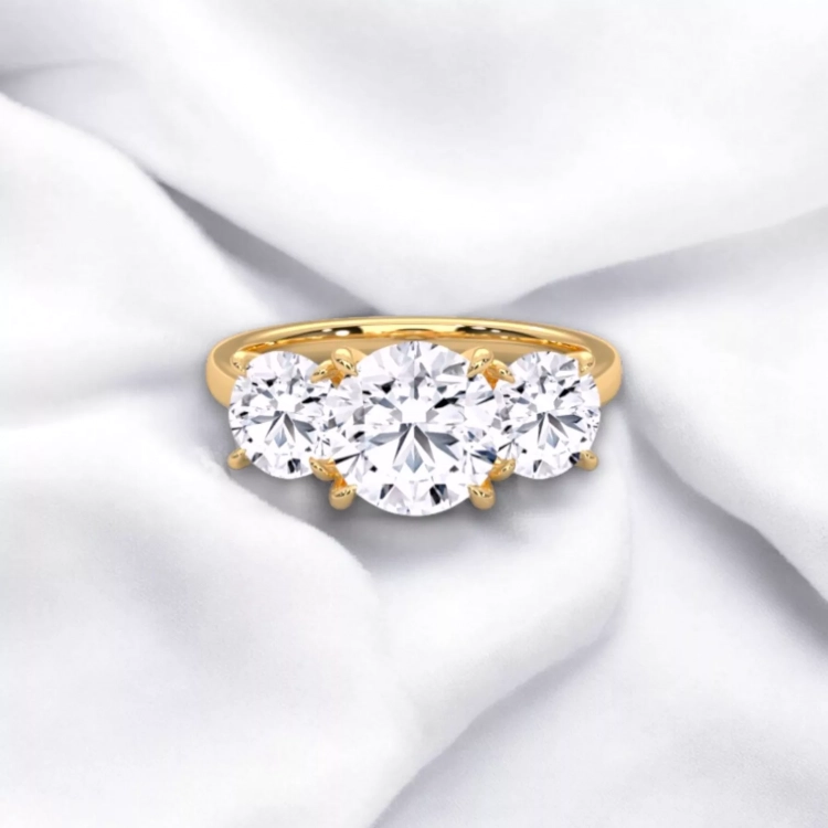 Solitaire Trilogie Or jaune - Diamant blanc taille rond