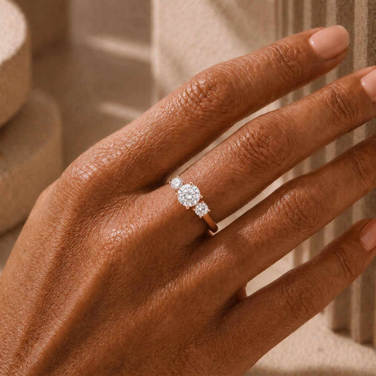 Solitaire Trilogie · Diamant blanc et or rouge - Maison Haddad Joaillerie