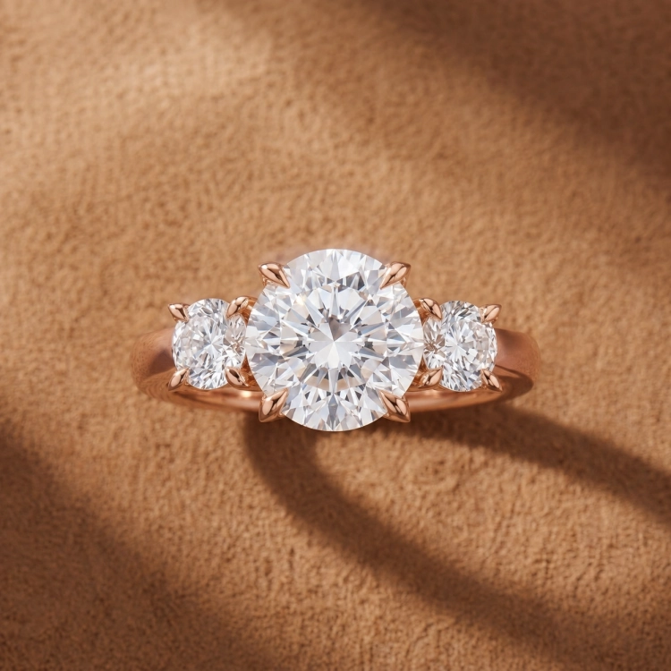 Solitaire Trilogie · Diamant blanc et or rouge - Maison Haddad Joaillerie