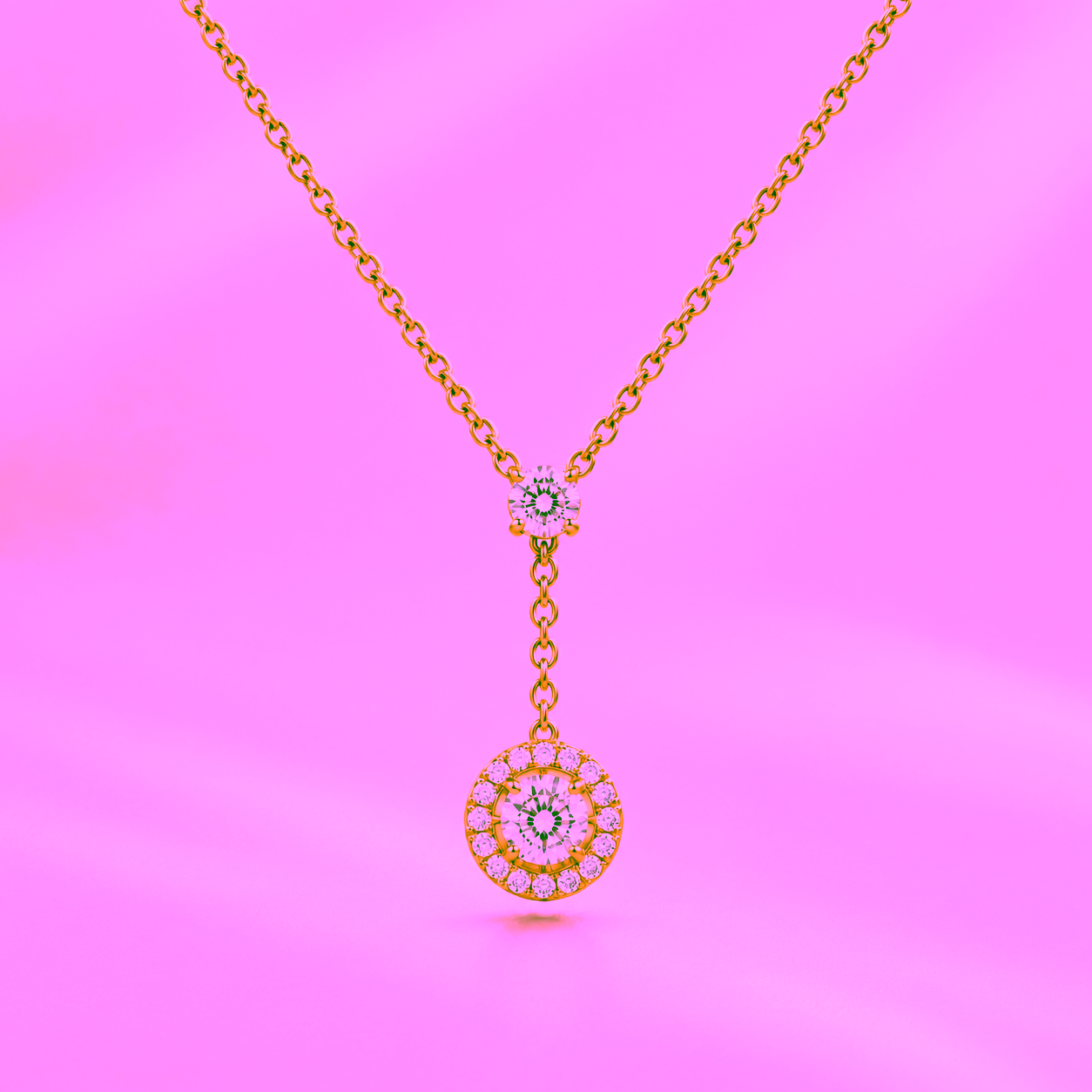Pendentif Eternity or jaune 18K, diamant de centre serti quatre griffes et pavage d'entourage - Haddad Joaillerie Paris